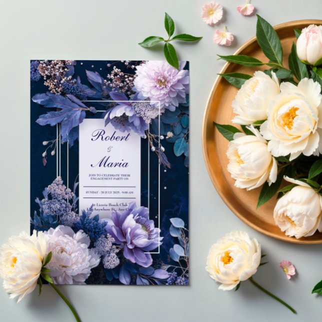 Elegant Navy & Lavender Floral Wedding Invitation (Creator Uploaded)