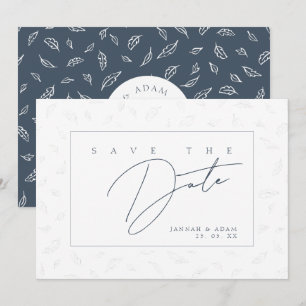 Elegant Navy Leaf Monogram Save The Date