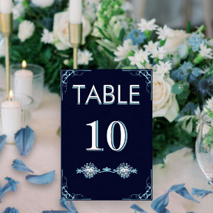 Elegant Navy & Light Blue Floral Bohemian Wedding Table Number