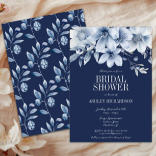Elegant Navy & Light Blue Floral Bridal Shower Invitation