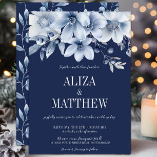 Elegant Navy & Light Blue Floral Wedding Invitation