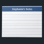 Elegant Navy Lined 11 x 8.5 Landscape Personalised Notepad<br><div class="desc">Elegant Navy Lined 11 x 8.5 Landscape Personalised Notepad These customisable notepads are simple for every day use or sending a formal note to someone from your home office or desk. You can also choose a variety of colours from our shop for your home office needs. Personalise these notepads with...</div>