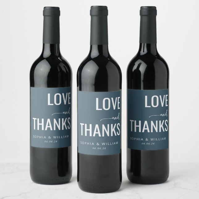 Elegant Navy Love Thanks Wine Label (Bottles)