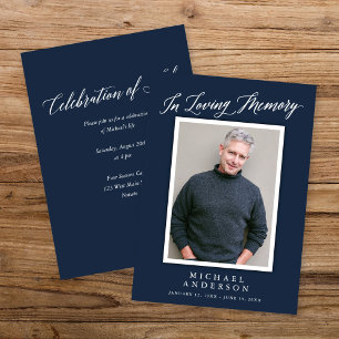 Elegant Navy Memorial Photo Celebration of Life Invitation