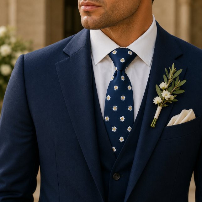 Elegant Navy Micro Daisy Floral Pattern Tie (Creator Uploaded)