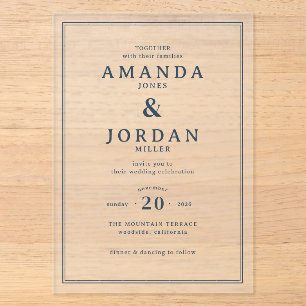 Elegant Navy Minimalist Wedding Invitation