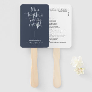Elegant Navy Modern Minimal Script Wedding Program Hand Fan