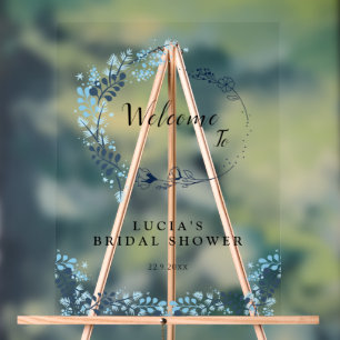 Elegant Navy Monogram Floral Bridal Shower Welcome Acrylic Sign