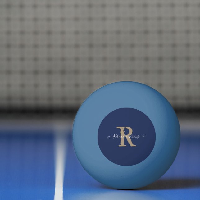 Elegant Navy Monogram Script Initial Name Ping Pong Ball (Net)