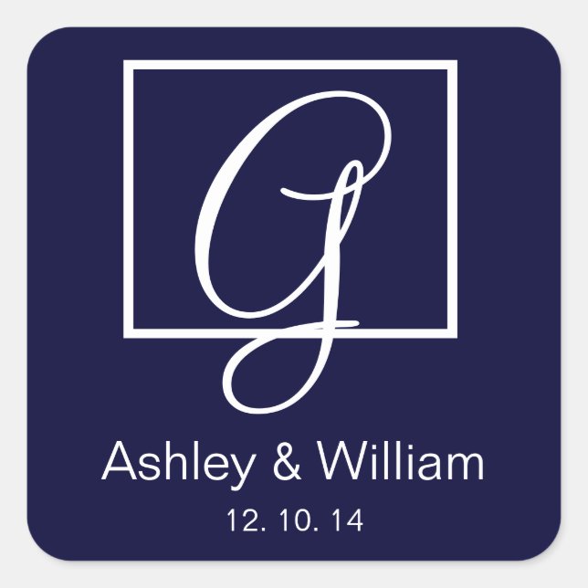 Elegant Navy Monogram Wedding Favour Labels (Front)