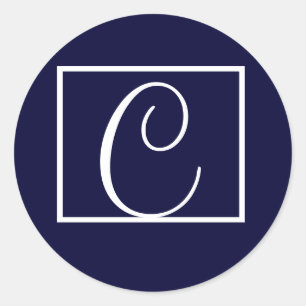 Elegant Navy Monogram Wedding Invitation Labels