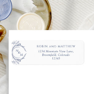 Elegant Navy Monogram Wedding Return Address Label