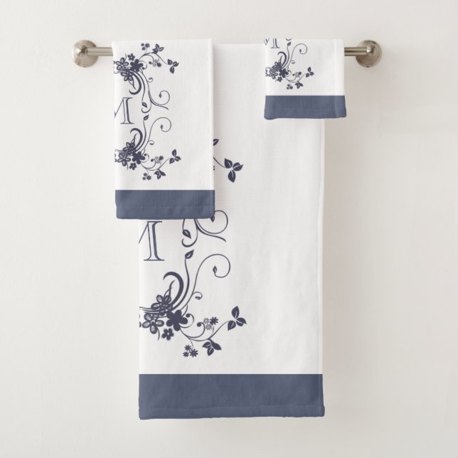 Elegant Navy Monogrammed Bath Towel Set (Insitu)
