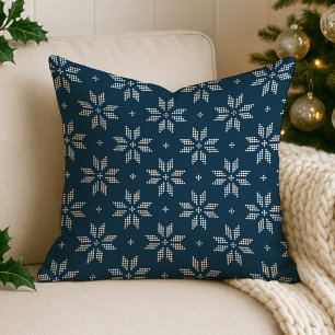 Elegant Navy Nordic Snowflake Holiday Cushion