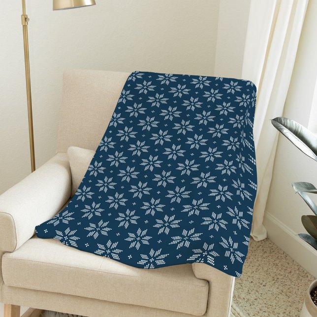 Elegant Navy Nordic Snowflake Holiday Fleece Blanket (Creator Uploaded)