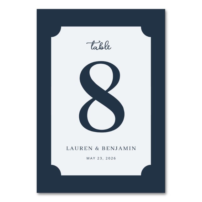 Elegant Navy Number Eight Table Number (Front)