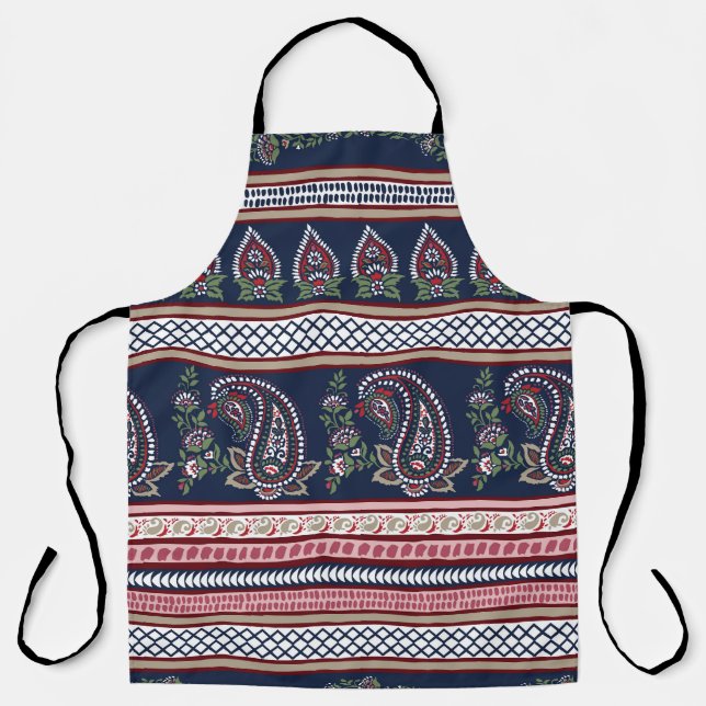 Elegant Navy Paisley: Timeless Border Design Apron (Front)