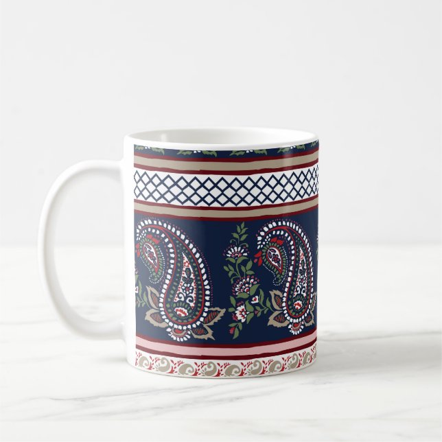 Elegant Navy Paisley: Timeless Border Design Coffee Mug (Left)
