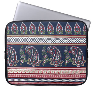 Elegant Navy Paisley: Timeless Border Design Laptop Sleeve