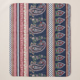 Elegant Navy Paisley: Timeless Border Design Sherpa Blanket