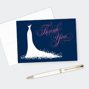Elegant Navy Pink Wedding Gown Bridal Shower Thank You Card
