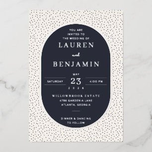 Elegant Navy Polka Dot Wedding Invitation