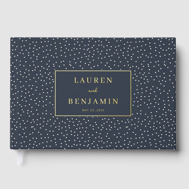 Elegant Navy Polka Dots Guest Book (Front)