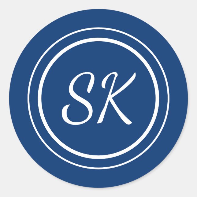 Elegant Navy Professional Monogram Business Classic Round Sticker (Front)