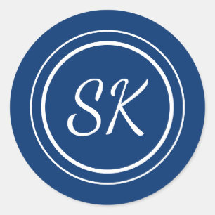 Elegant Navy Professional Monogram Business Classic Round Sticker