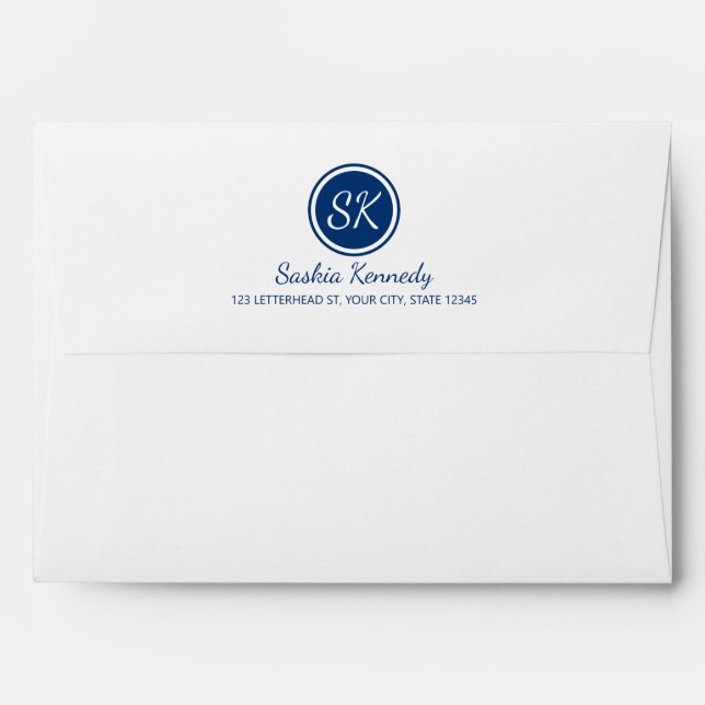 Elegant Navy Professional Monogram Business Envelope (Back (Top Flap))