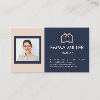 Elegant Navy Realtor Real Estate Agent Photo Business Card