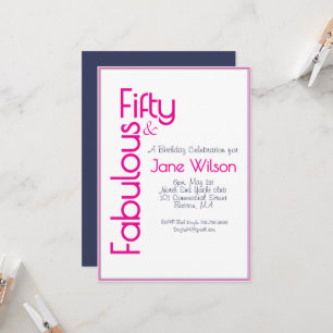Elegant Navy Red 50 and Fabulous Birthday Party Invitation