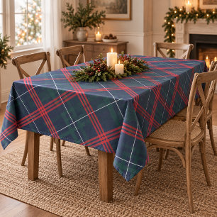 Elegant Navy Red and Green Tartan Plaid Holiday Tablecloth