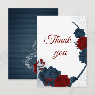 elegant navy & red flowers botanical thank you card