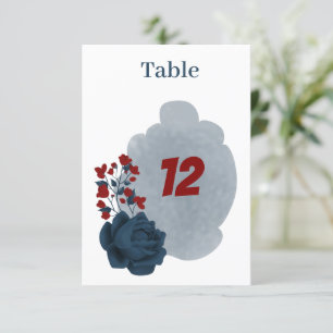 Elegant navy & red flowers table number