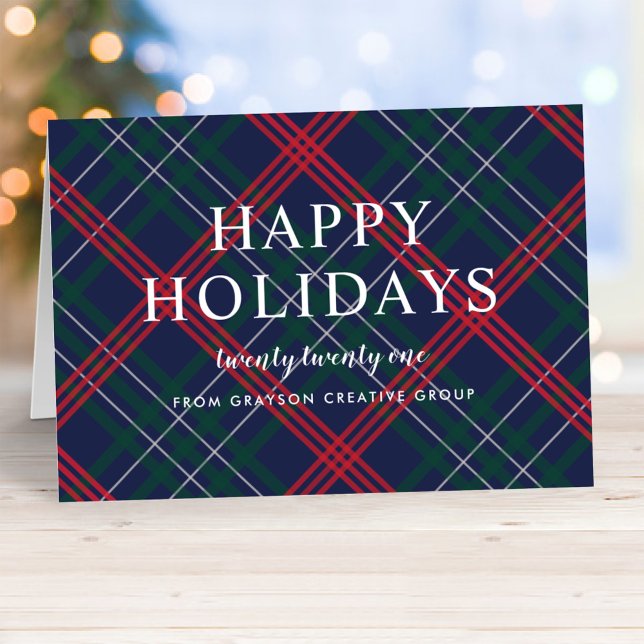 Elegant Navy Red Green Tartan Plaid Business Holiday Card (Creator Uploaded)