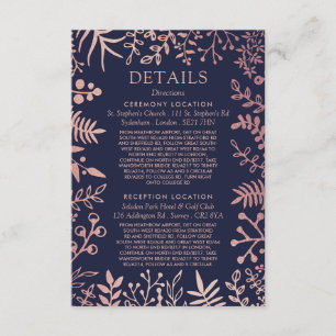 Elegant Navy & Rose Gold Floral Wedding Collection Enclosure Card