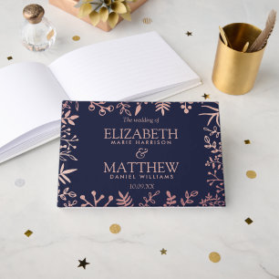 Elegant Navy & Rose Gold Floral Wedding Collection Guest Book