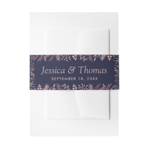 Elegant Navy & Rose Gold Floral Wedding Collection Invitation Belly Band