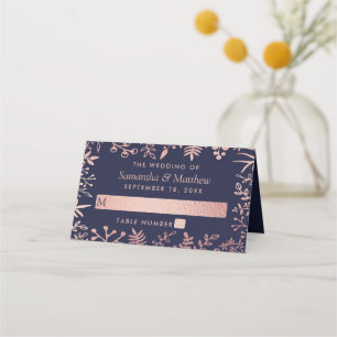 Elegant Navy & Rose Gold Floral Wedding Collection Place Card