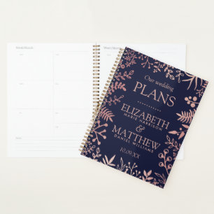Elegant Navy & Rose Gold Floral Wedding Collection Planner