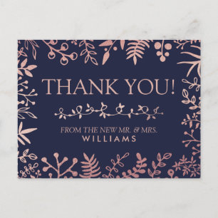 Elegant Navy & Rose Gold Floral Wedding Collection Postcard