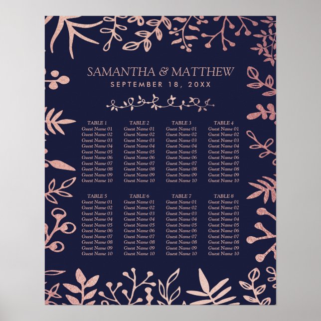 Elegant Navy & Rose Gold Floral Wedding Collection Poster (Front)