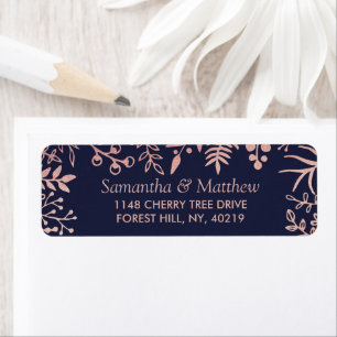 Elegant Navy & Rose Gold Floral Wedding Collection Return Address Label