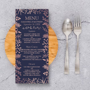 Elegant Navy & Rose Gold Floral Wedding Menu