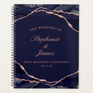 Elegant Navy Rose Gold Foil Agate Photo Wedding Planner