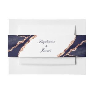 Elegant Navy Rose Gold Foil Agate Wedding Invitation Belly Band