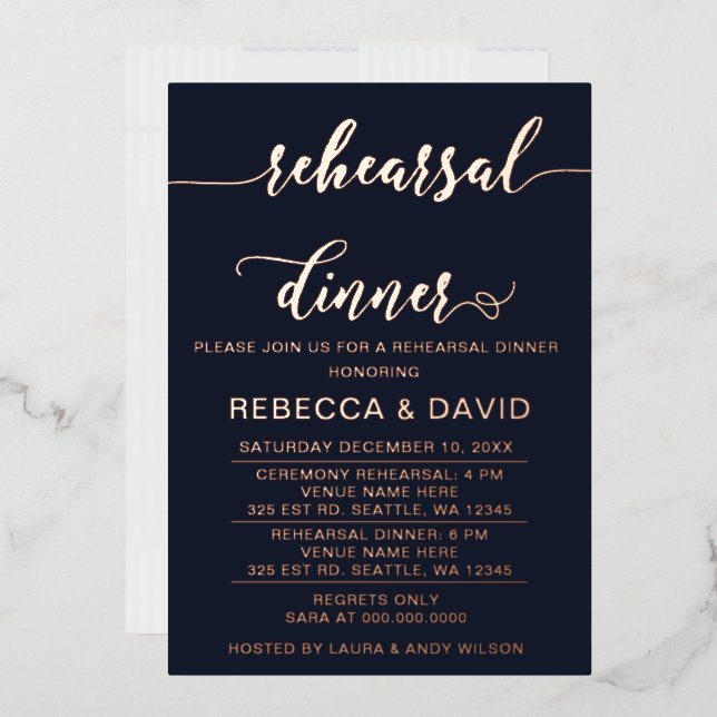 Elegant Navy Rose Gold Script  Rehearsal Dinner  (Envelope)