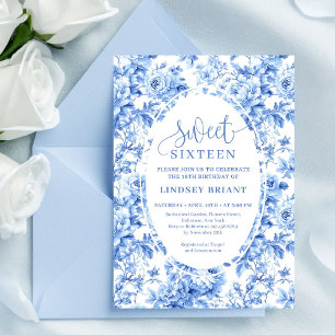 Elegant Navy Roses Digital 16th Birthday Invite