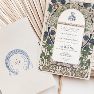Elegant Navy Sapphire Cream Islamic Wedding Invitation